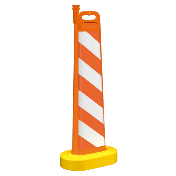 Código: BA-110 Accesorio vial para confinar o desviar en obras viales o eventos diversos, en dos opciones: con base decor rellenable para darle mayor estabilidad y peso o con base oval más ligera y económica. Puede llevar bandas de reflejante o diversos mensajes. Soporte para colocar lámpara solar 7 destellos para aumentar la visibilidad nocturna. Fabricada en polietileno de media densidad con U.V. Medidas Oval: Largo: 50.5 cm. Ancho: 35.5 cm. Alto: 115.5 cm. Reflejante: blanco, ámbar o rojo