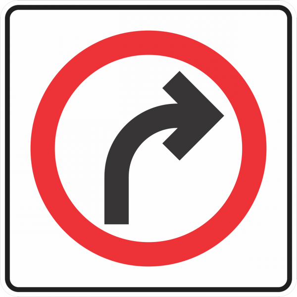 La señal vuelta a la derecha SR-10 indica claramente a los conductores las zonas donde pueden girar a pesar de que el semáforo indique alto