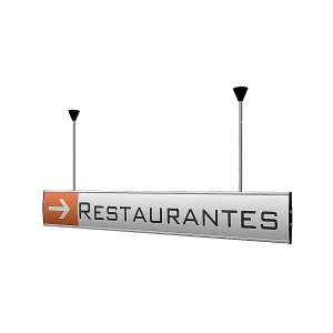 Indica con elegancia la dirección de la zona de alimentos con nuestra señal de restaurante estilo premium. Diseñada para colgarse en interiores o exteriores