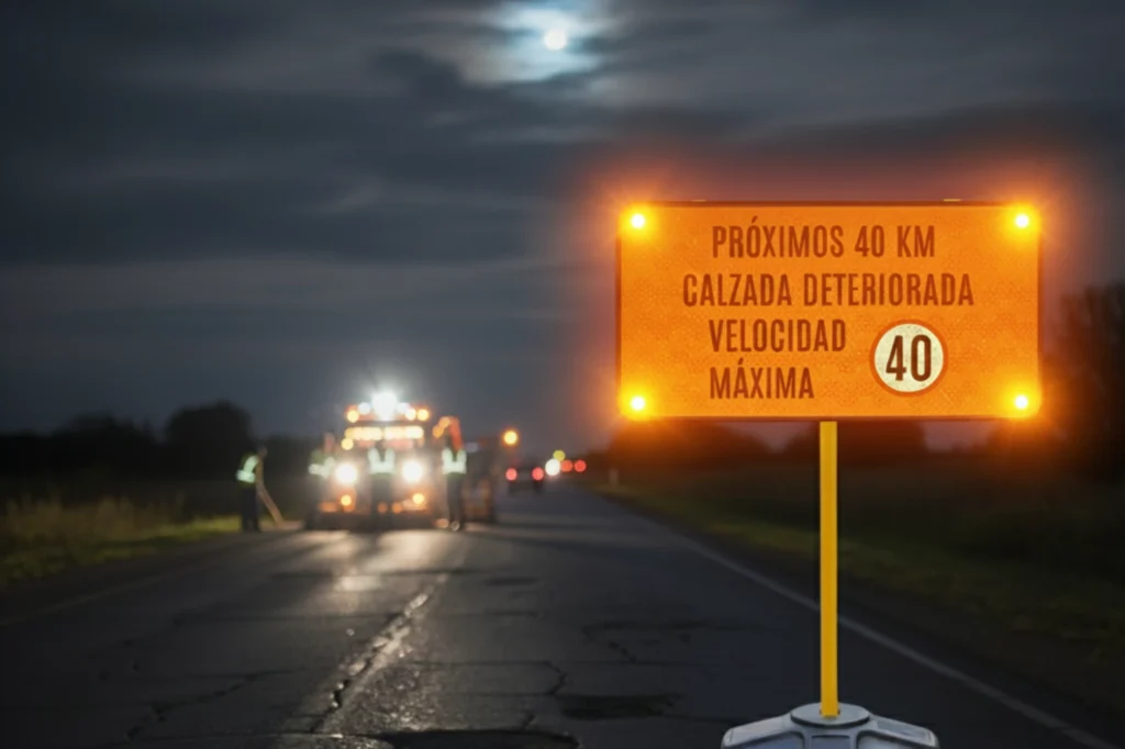 Señal preventiva de calzada deteriorada utilizada en la NOM-086-SCT2-2015 para alertar conductores.