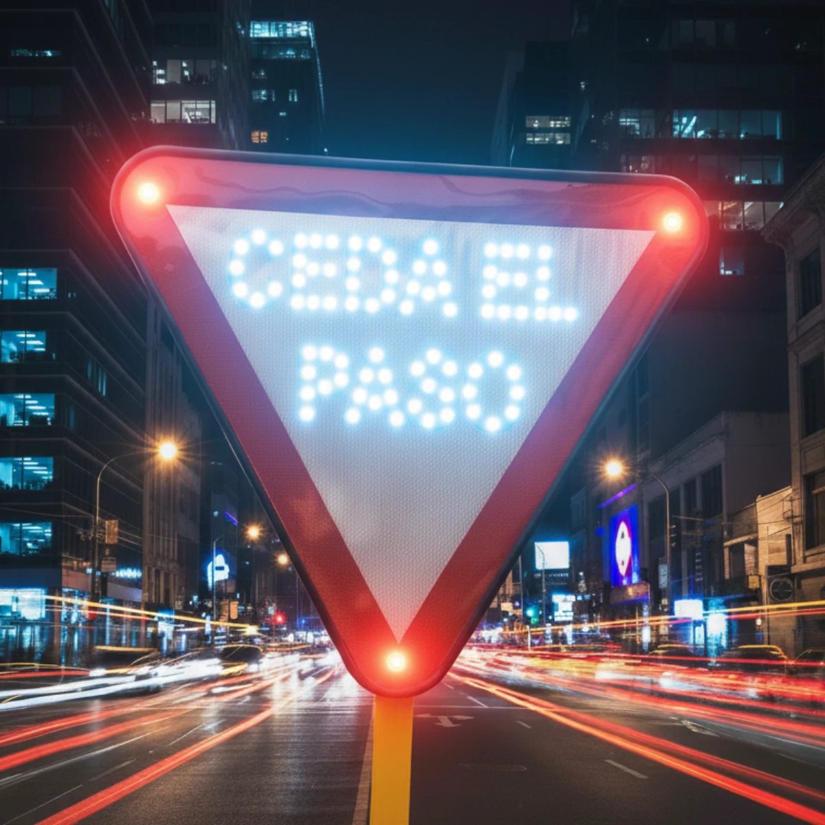 Señal de ceder el paso con luces led que dan mayor seguridad durante los trayectos