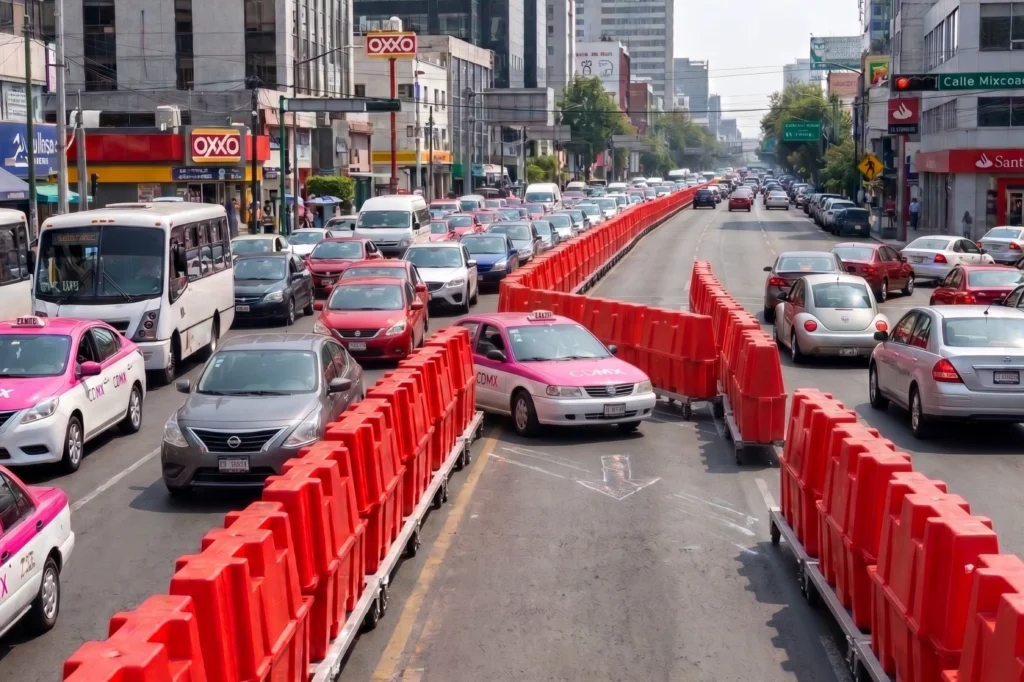 desvío vehicular con barrera roadweiler 130 en carril de contraflujo para control de tráfico en avenida saturada