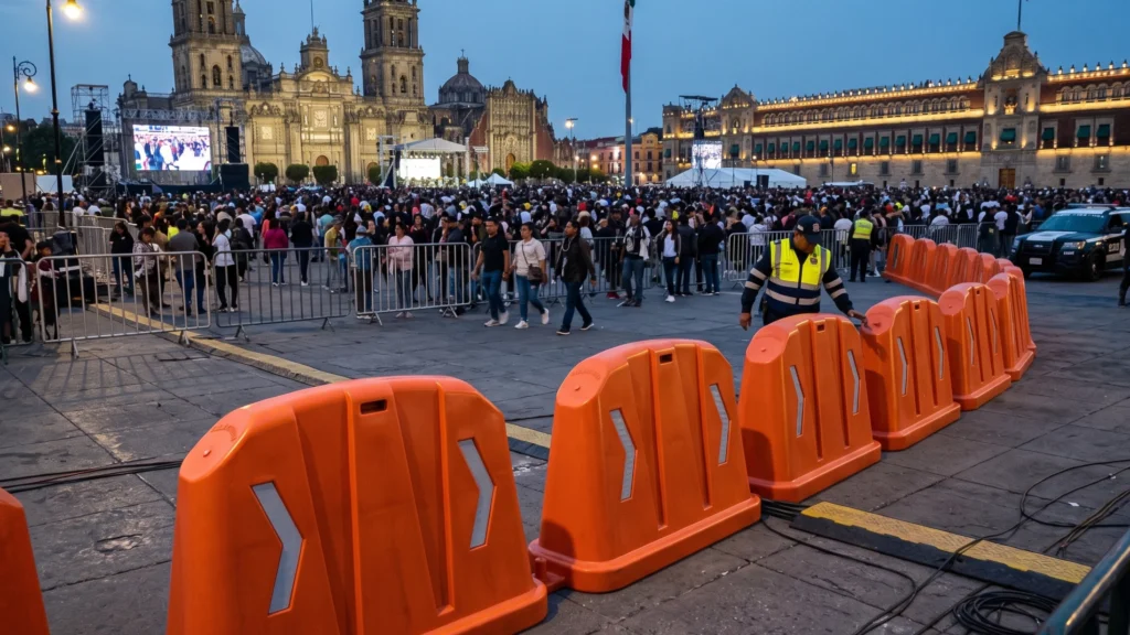 Barrera de protección Robust 835 delimitando zonas en evento masivo en el centro de la Ciudad de México