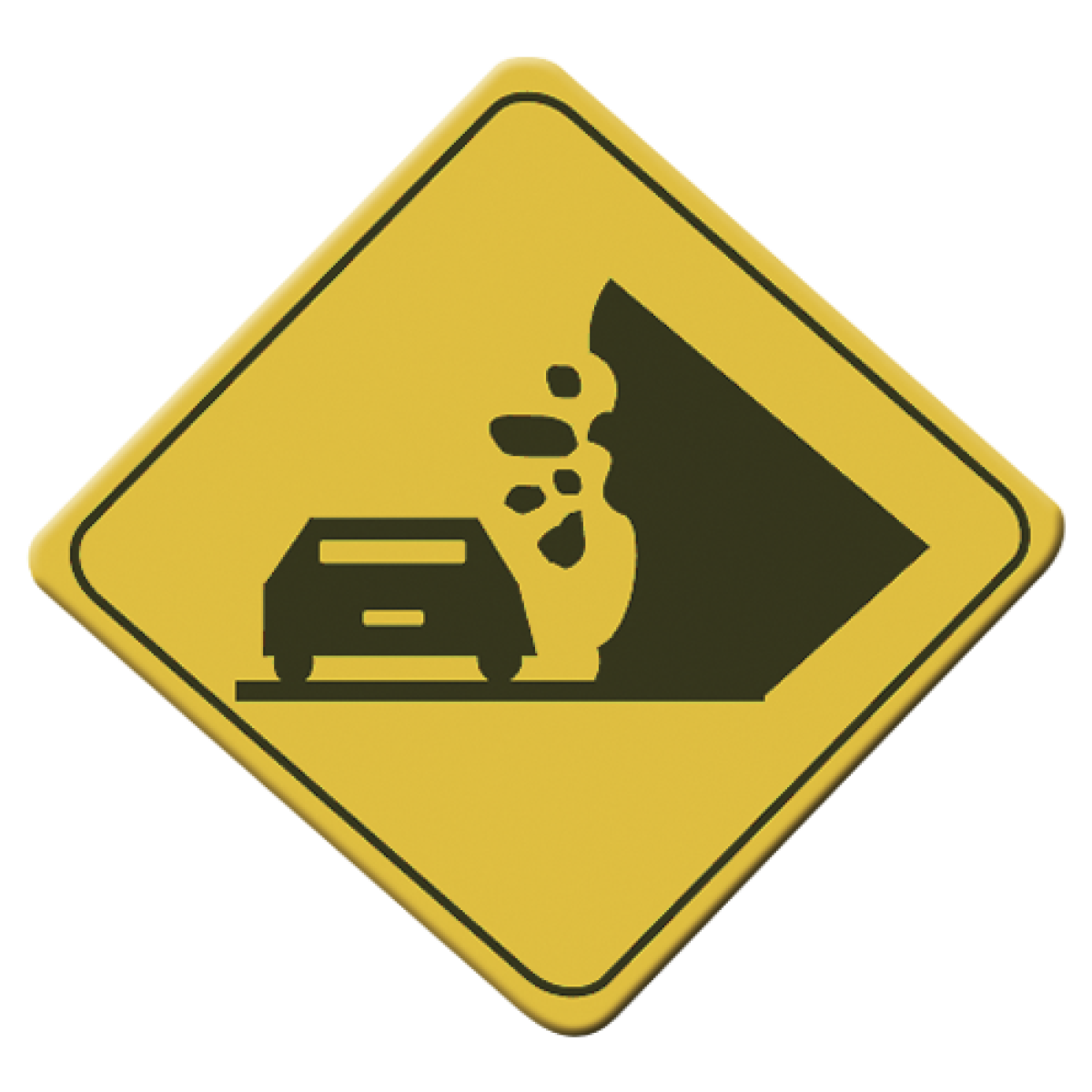 La señal Zona de derrumbe SP-30 advierte a los conductores, peatones y ciclistas de zonas potencialmente peligrosas en el camino