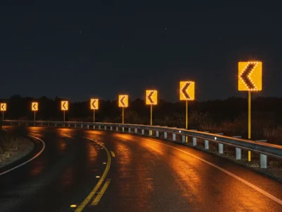 Tipos de señalización vial nocturna Normativa de reflectividad para señales de tráfico Por qué la demarcación de pavimento no se ve cuando llueve de noche Vialetas o captaluces para carreteras Tecnología para mejorar la visibilidad nocturna en carreteras Diferencia entre señales fotoluminiscentes y reflectantes